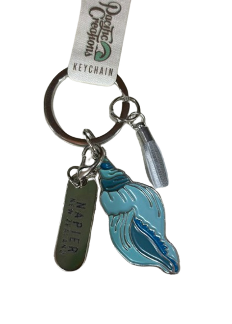 Metal Sea shell key ring with Napier, New Zealand