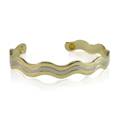 Genuine copper bracelet with magnets - wavy line design in silver and gold colours