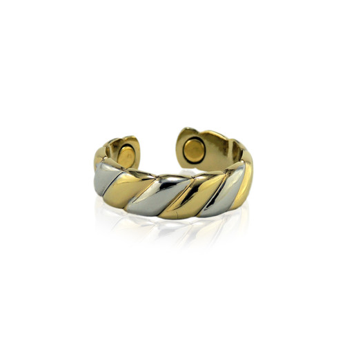 Genuine copper ring with magnets - gold and silver diagonal pattern