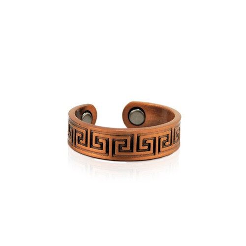 Genuine Copper ring with magnets - aztec line pattern design