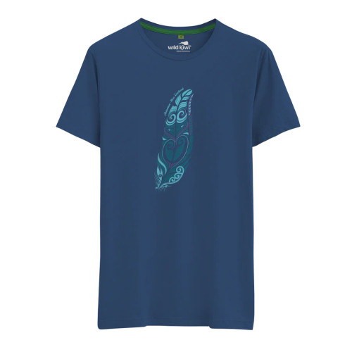 Women's NZ souvenir T-shirt - Denim Blue with printed patterned feather design