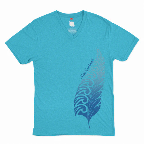 Women's NZ souvenir t-shirt -Bright Blue with blue fern design