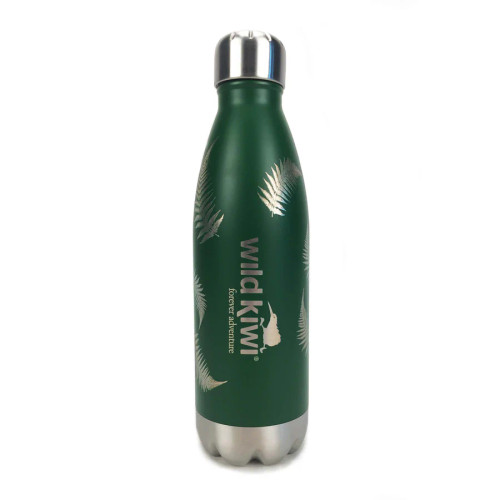 Black NZ souvenir insulated stainless steel drink bottle with fern design