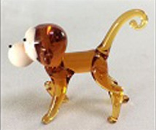 4cm tall handcrafted brown and white glass monkey