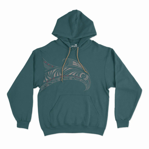 Teal men's hooded sweatshirt with mako shark design