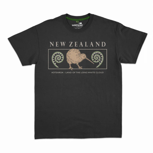 Men's NZ souvenir T-shirt - Black with Embroidered kiwi and koru - various sizes