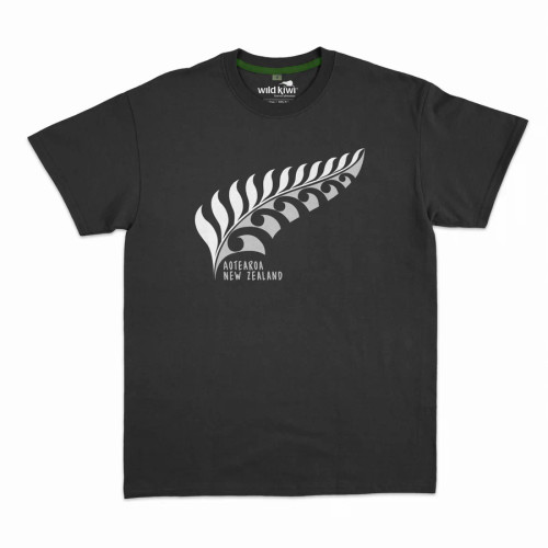 Black men's NZ souvenir T-shirt with white embroidered Silver fern