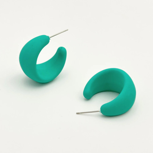 Teal C shape earrings on .925 posts