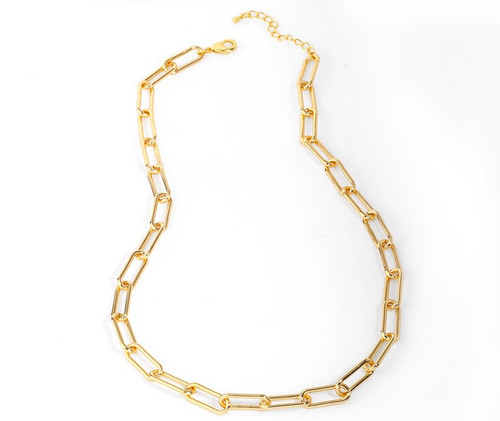 Gold coloured long chain link necklace