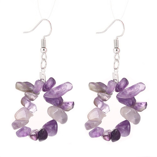 Hanging stone pieces loop earrings on hooks - amethyst