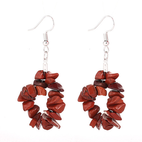 Hanging stone pieces loop earrings on hooks - reddish brown