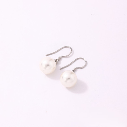 Faux pearl dangly earrings on silver coloured hooks