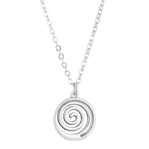 Silver coloured swirl pendant on chain necklace
