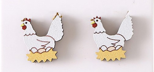 Cute wooden chicken on nest earrings on posts