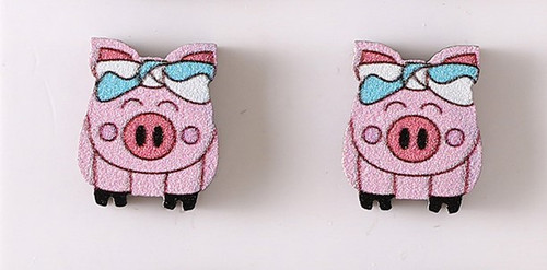 Cute wooden pig stud earrings on posts