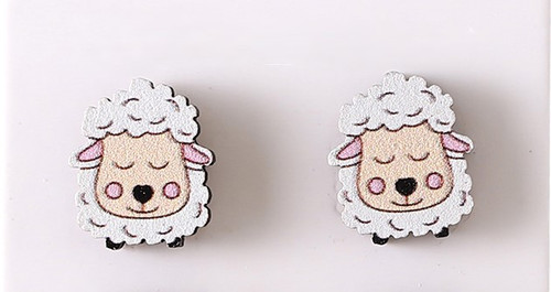 cute wooden sheep stud earrings on posts