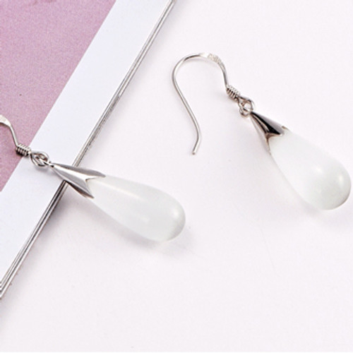 Pretty white and silver drop earrings on hooks