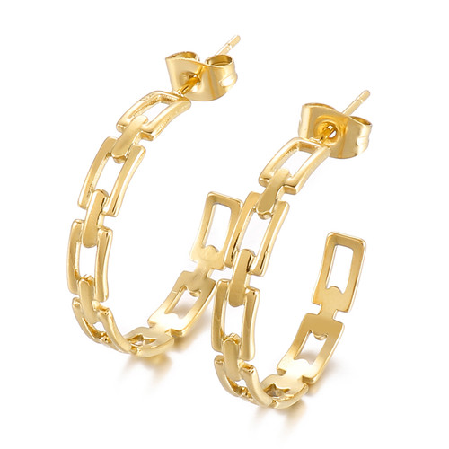 Gold coloured chain link look 3/4 hoop earrings on posts