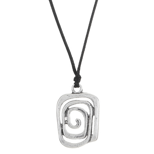 Metal oblong shaped spiral pendant on cord