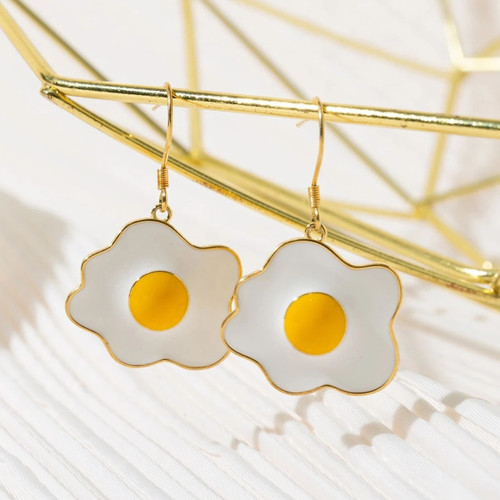 Fried egg earrings on hooks