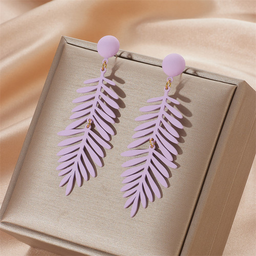 Pink fern drop earrings