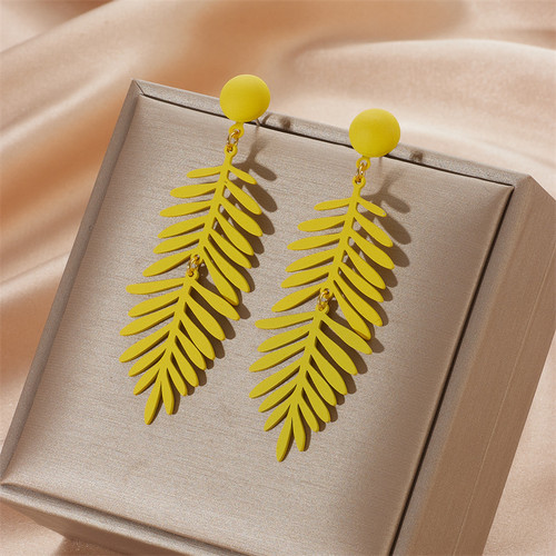 Yellow fern drop earrings