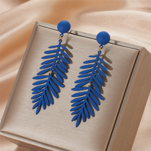 Blue fern drop earrings
