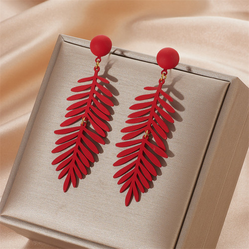 Red fern drop earrings
