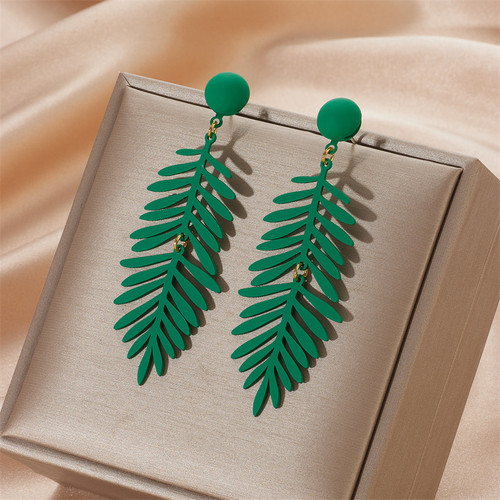 Green fern drop earrings