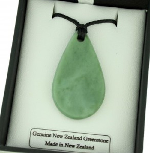 New Zealand Greenstone teardrop pendant on cord