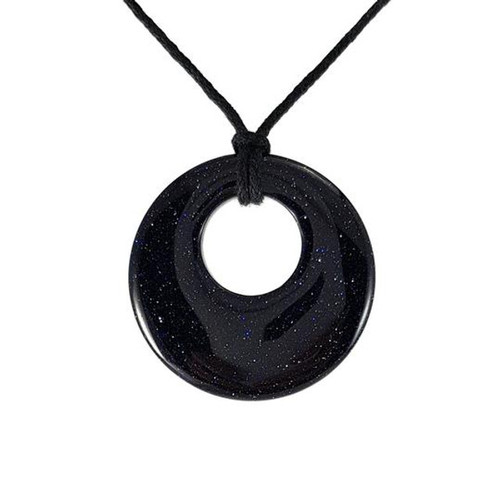 Blue Goldstone circle pendant on cord