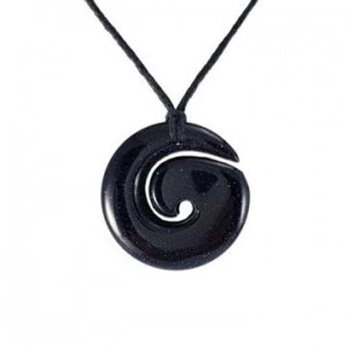 Blue Goldstone full circle Koru pendant on cord