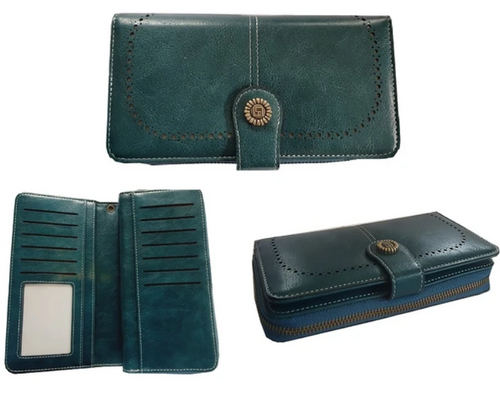 Ladies' wallet - perforated pattern - Teal