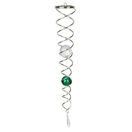 Spiral windspinner with green and clear crystal balls  (46cm tall)