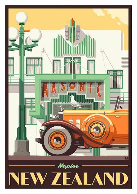 Napier Masonic Hotel and vintage car fridge magnet Napier Masonic Hotel and vintage car fridge magnet
