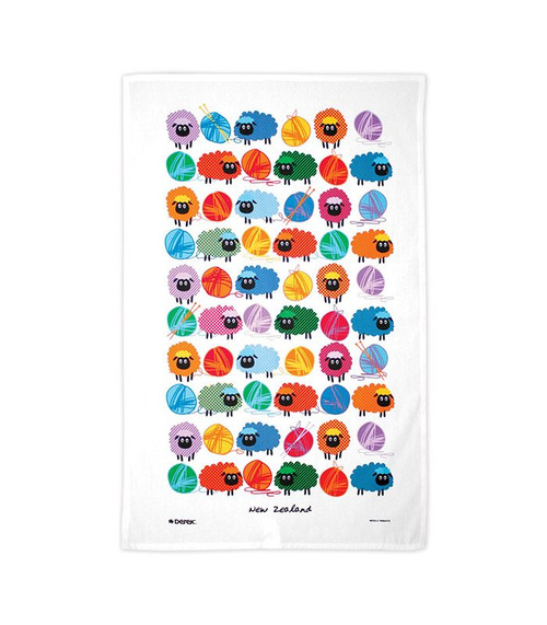 New Zealand Woolly Brights sheep tea towel in 100% cotton