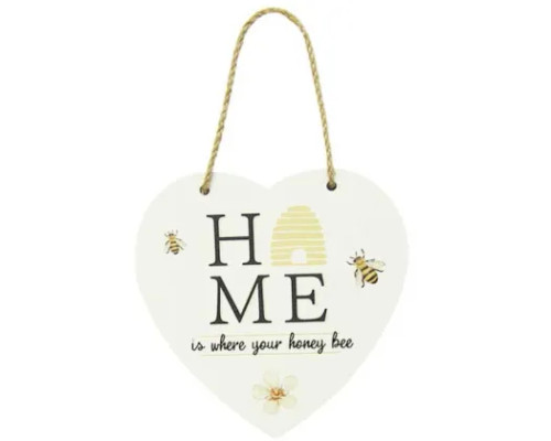Home is where your honey bee! - Heart Shaped Hanging Bee Sign