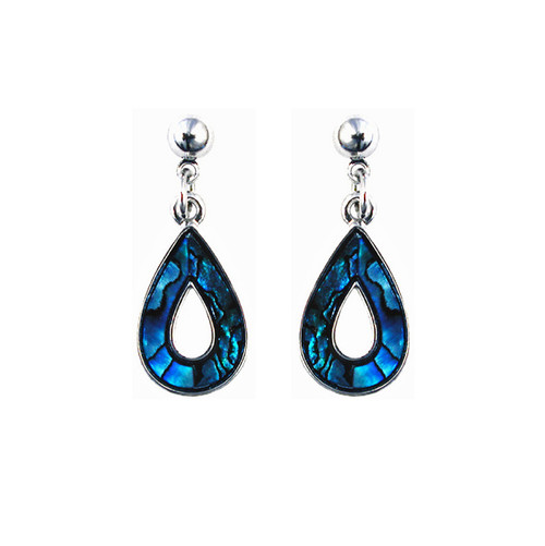 Open teardrop New Zealand paua shell  dangly earrings from studs
