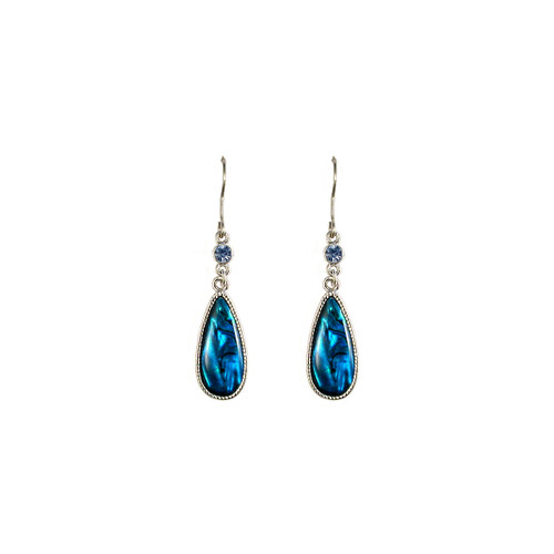 New Zealand paua shell tear drop earrings with blue diamante