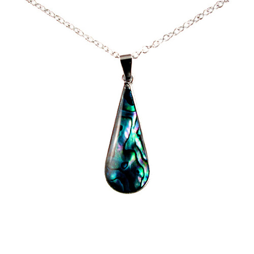 New Zealand paua shell paddle pendant on necklace