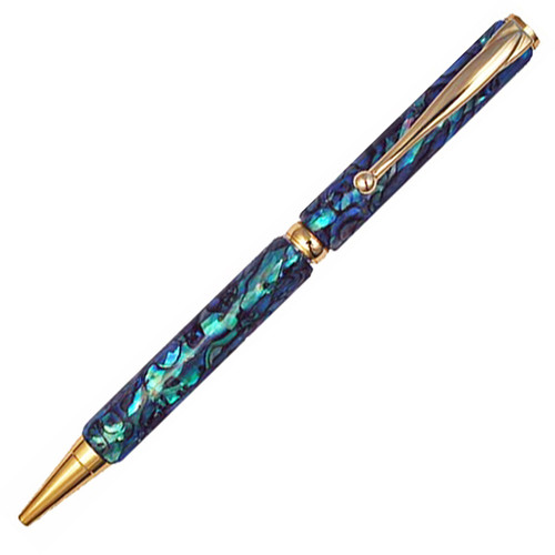 New Zealand paua shell ballpoint pen with gold colour detail