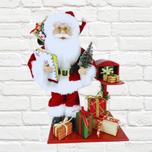 Santa with letters next to mailbox Christmas decoration (44cm tall)