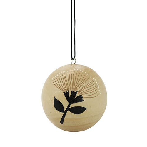 Wooden Christmas bauble with Pohutukawa Wooden Christmas bauble with Pohutukawa