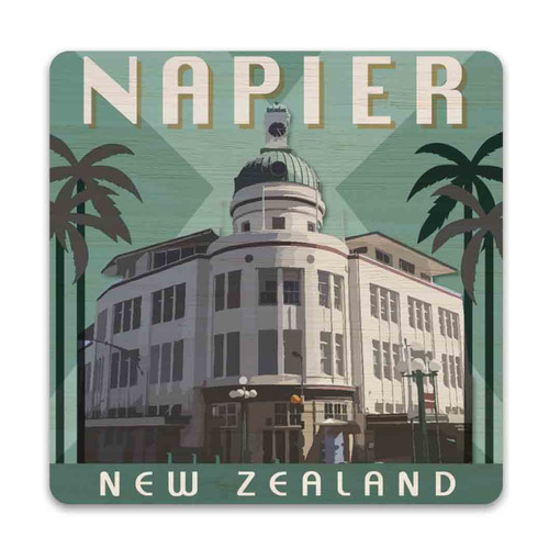Napier bamboo coaster featuring The Dome Art Deco building, made in New Zealand souvenir gift