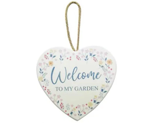 Welcome to my garden - Floral heart shaped MDF sign