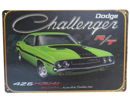 Retro style tin sign - Green Dodge Challenger