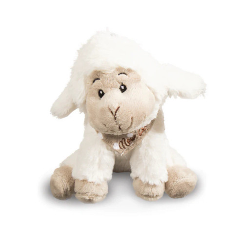 Sitting NZ sheep soft toy with grey bandana