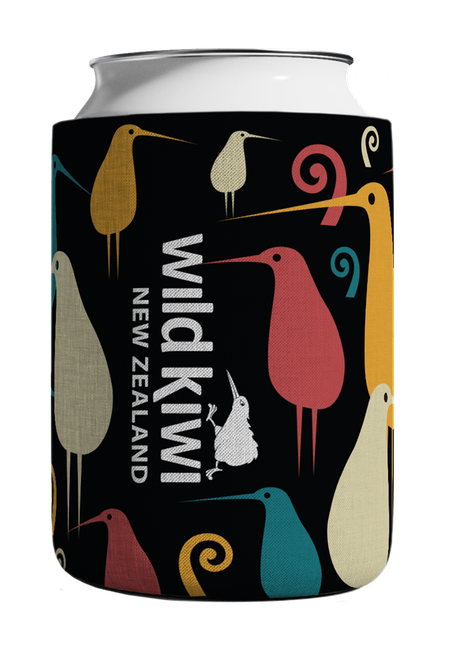 New Zealand can cooler featuring a colourful retro kiwi design