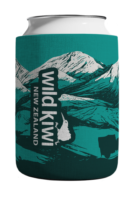 New Zealand can cooler featuring hikers in a snowy mountain scene