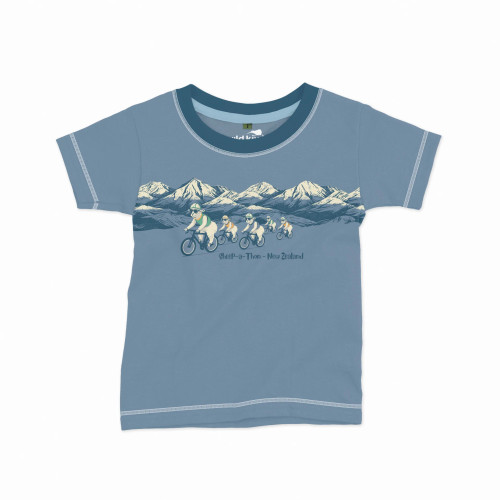 Kids New Zealand Mountain Biking Sheep T-Shirt - Blue